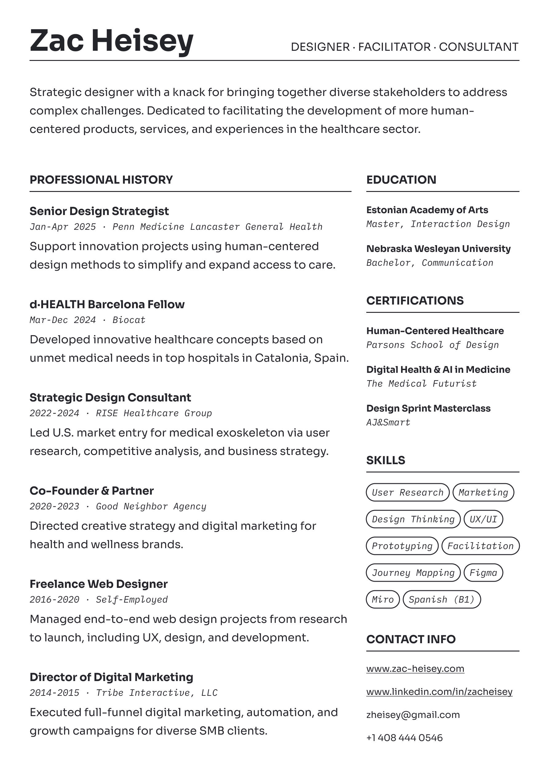 image of zac heisey's cv
