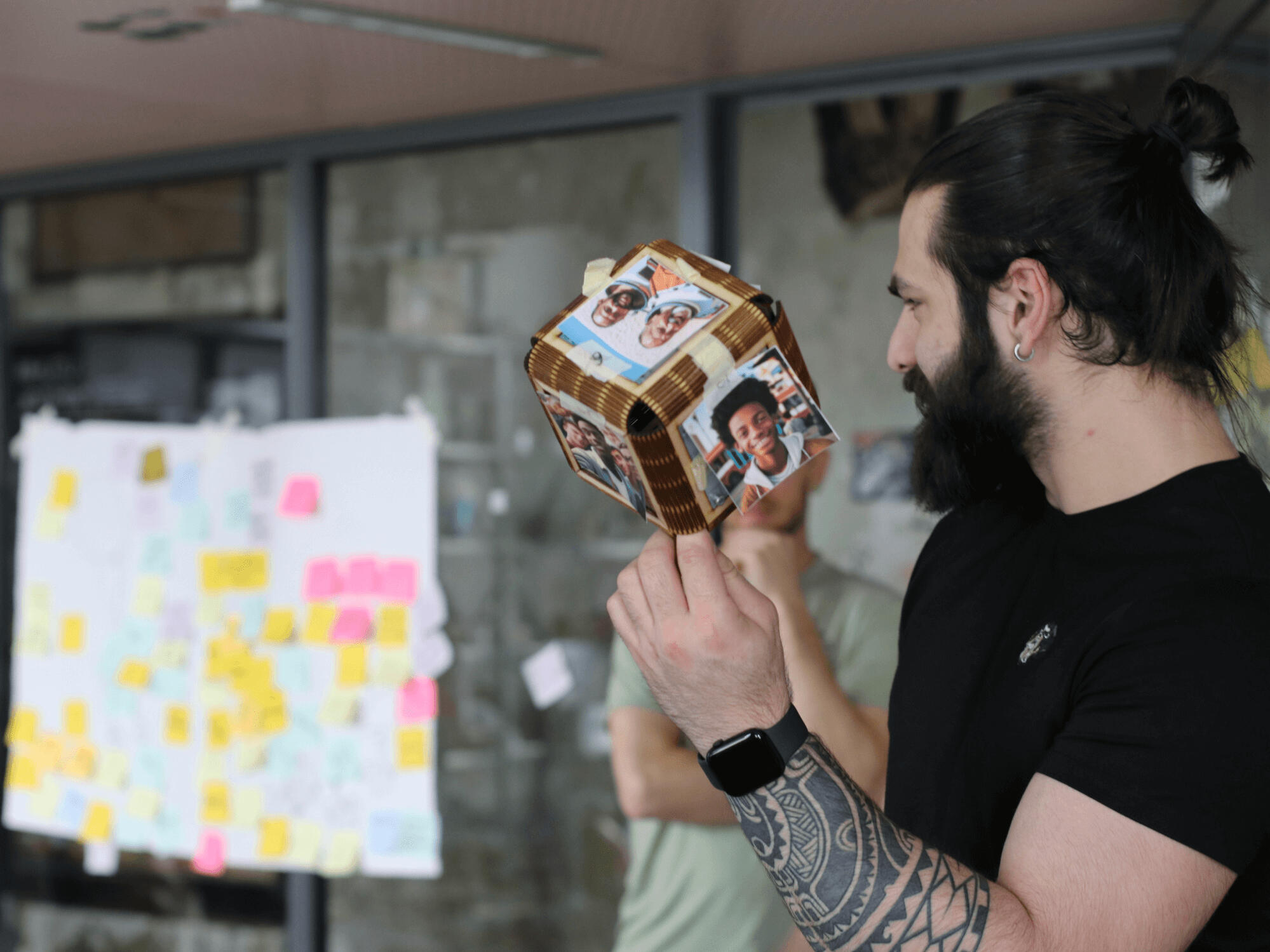 image of Nik holding Memory Cube prototype